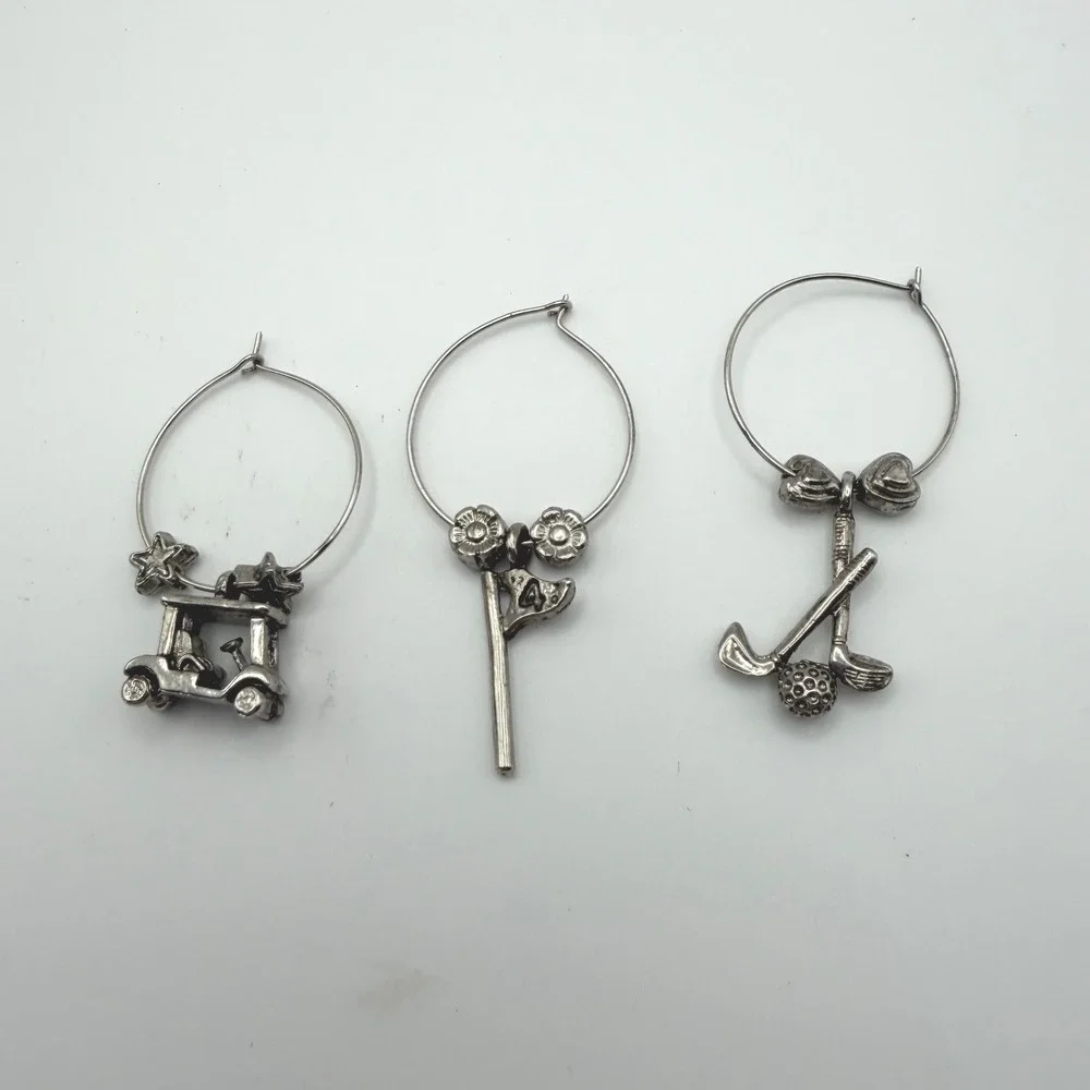 Set of 6 Golf Wine Glass Charms Gold Silver Tone Sports Themed‎ Drink Markers
